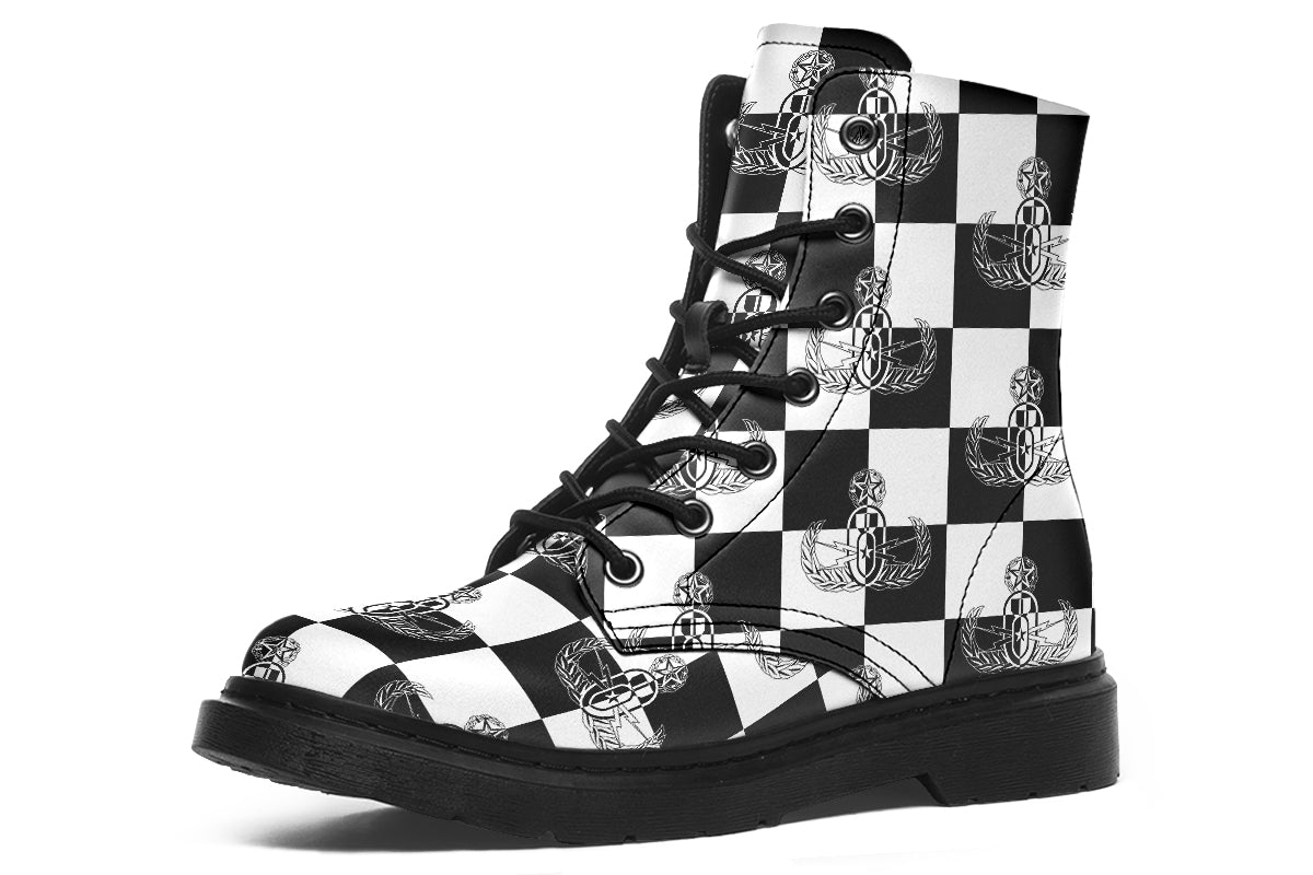 Combat Boots - "EOD Checkered Flag" (Black & White)