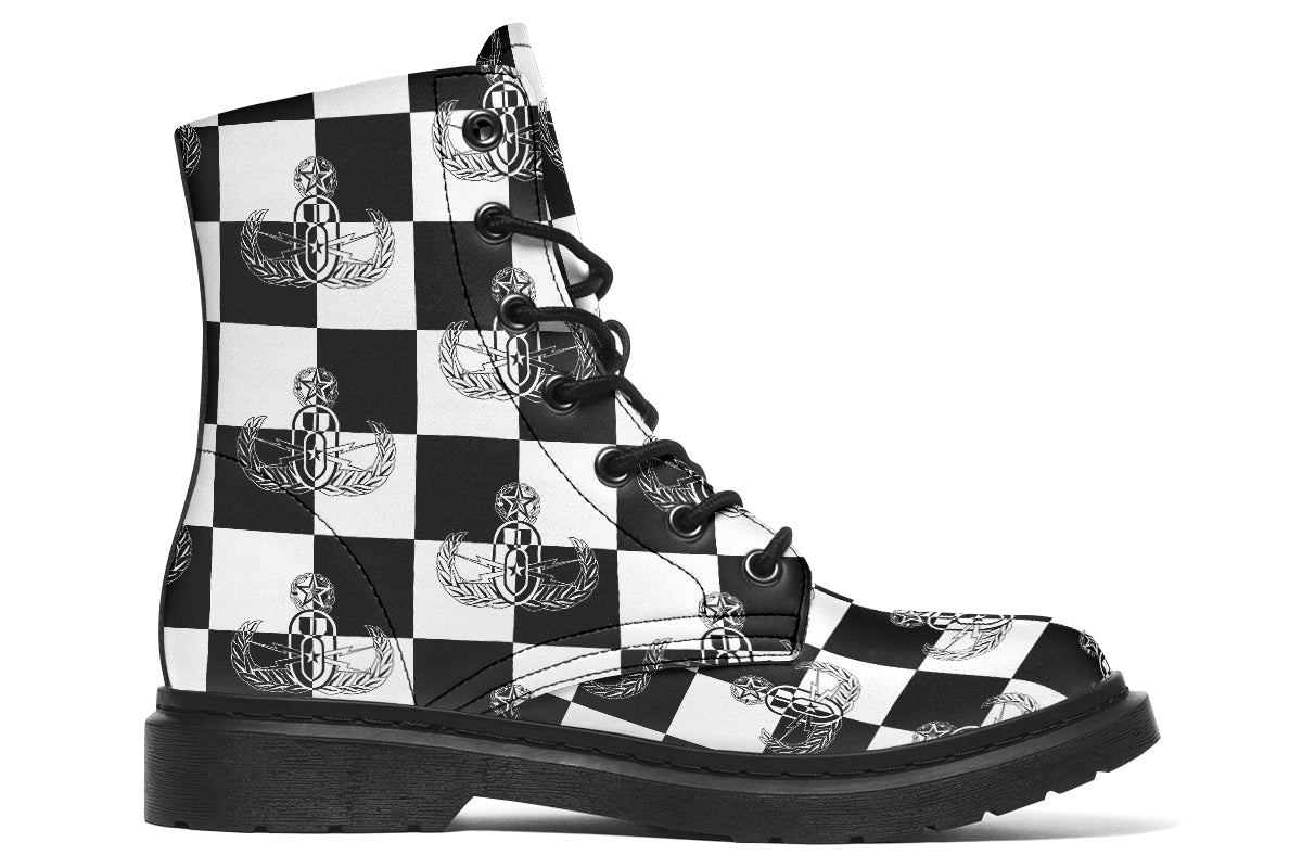 Combat Boots - "EOD Checkered Flag" (Black & White)