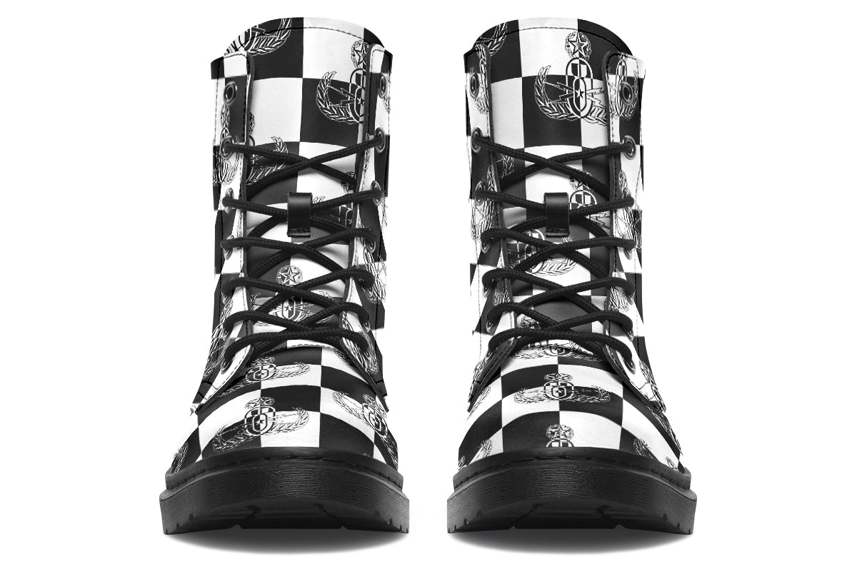 Combat Boots - "EOD Checkered Flag" (Black & White)