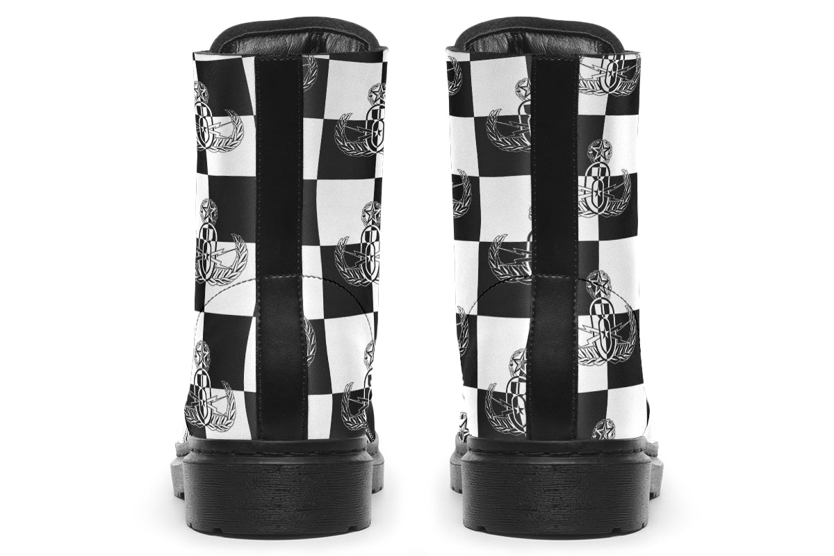 Combat Boots - "EOD Checkered Flag" (Black & White)