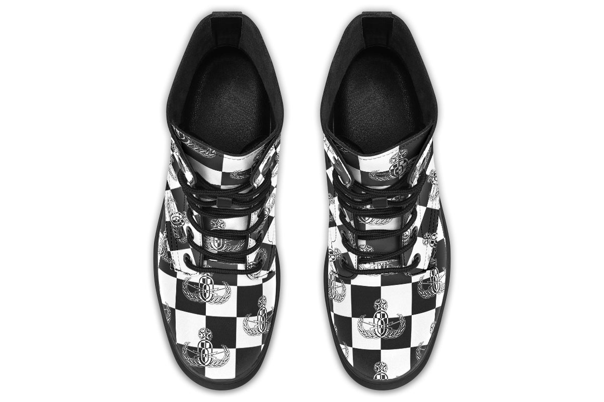 Combat Boots - "EOD Checkered Flag" (Black & White)