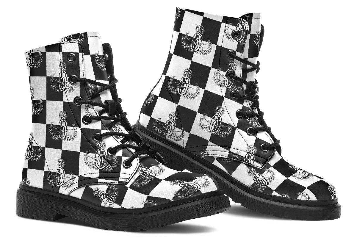 Combat Boots - "EOD Checkered Flag" (Black & White)