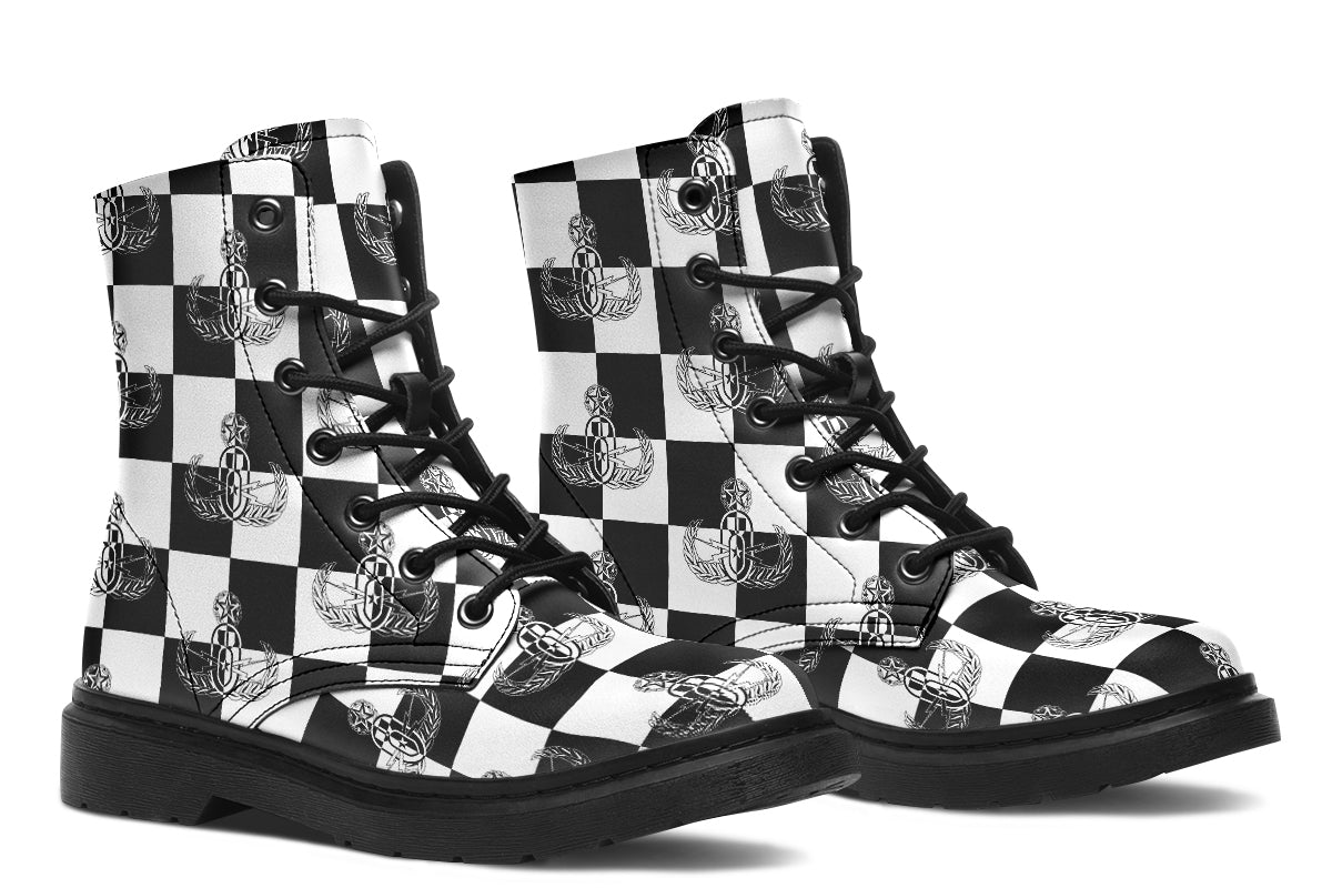 Combat Boots - "EOD Checkered Flag" (Black & White)