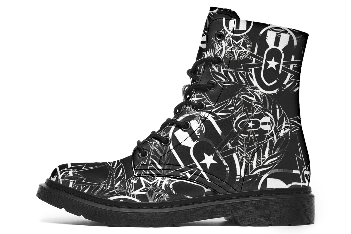 Combat Boots - "It's 5 o'clock Somewhere" (White on Black)
