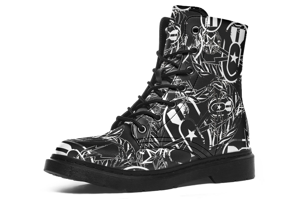 Combat Boots - "It's 5 o'clock Somewhere" (White on Black)