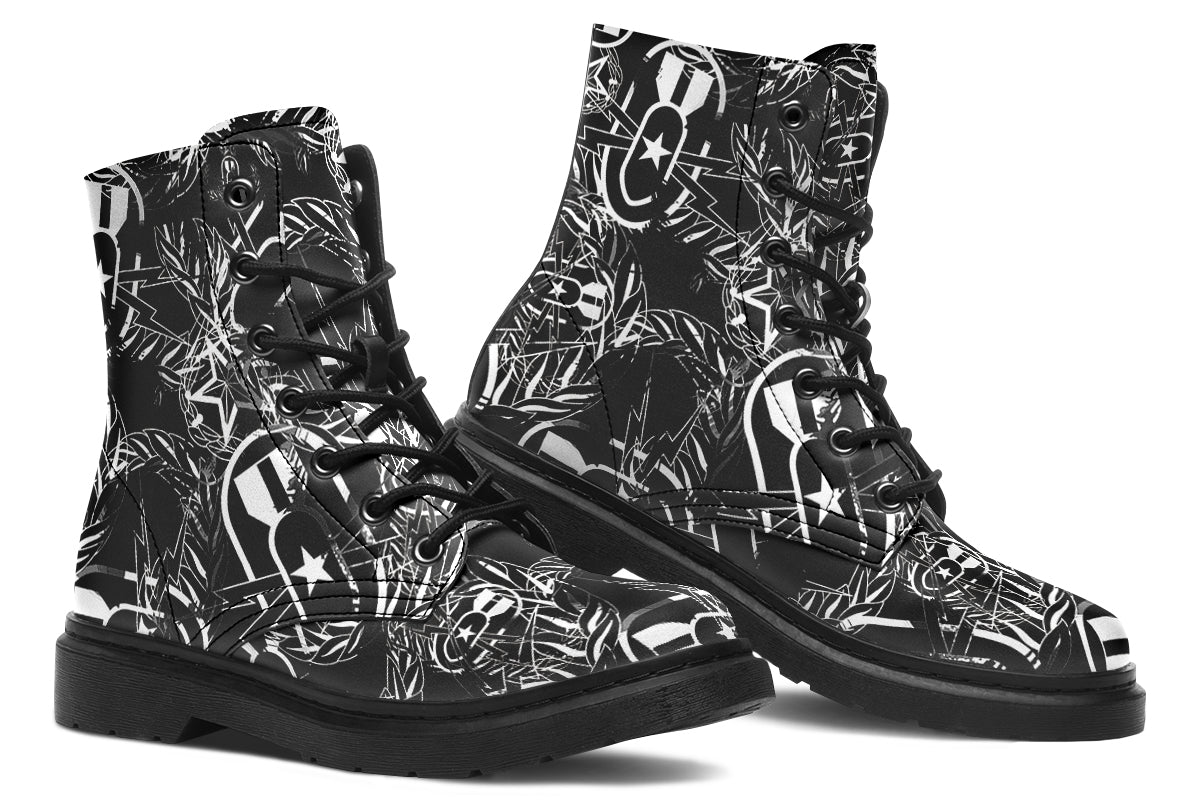 Combat Boots - "It's 5 o'clock Somewhere" (White on Black)