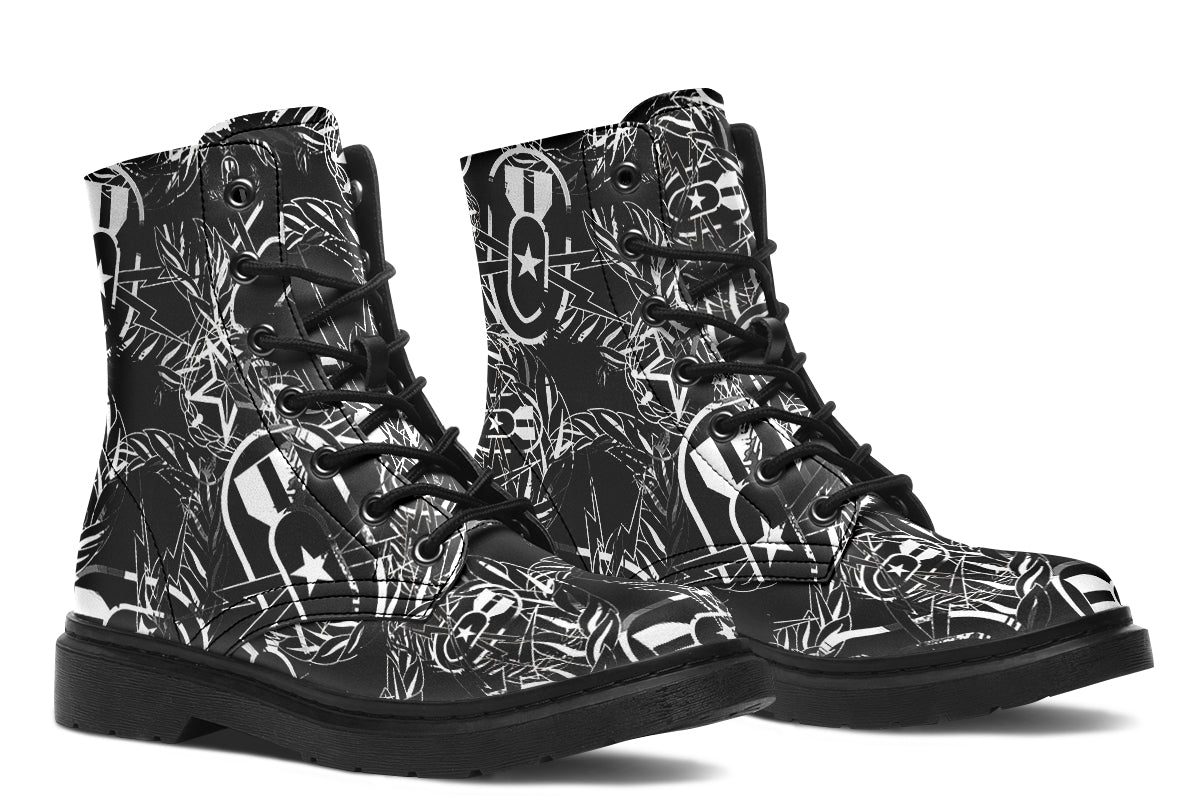 Combat Boots - "It's 5 o'clock Somewhere" (White on Black)