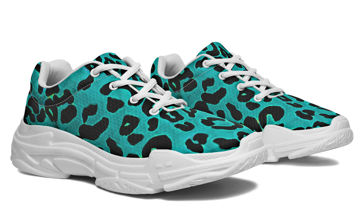 Chunky Sneakers - "Leopard Print" (Turquoise)