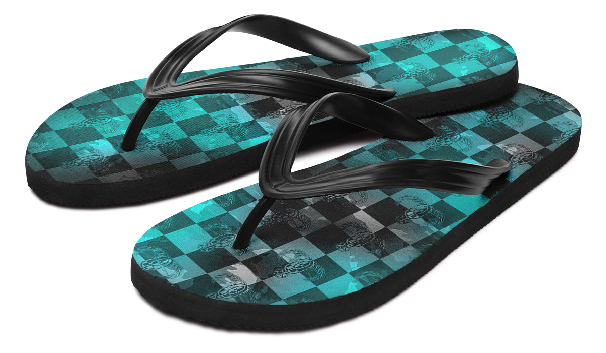 Flip Flops - "EOD Buffoulage Checkered Flag" (Faded Turquoise)