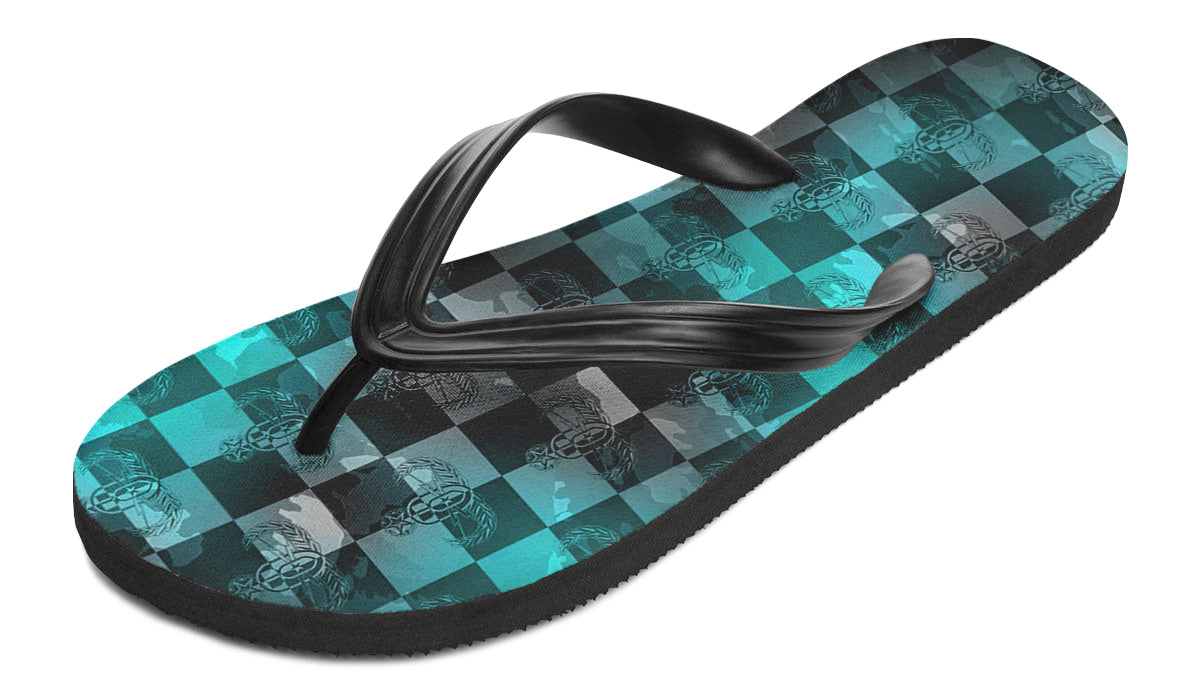 Flip Flops - "EOD Buffoulage Checkered Flag" (Faded Turquoise)