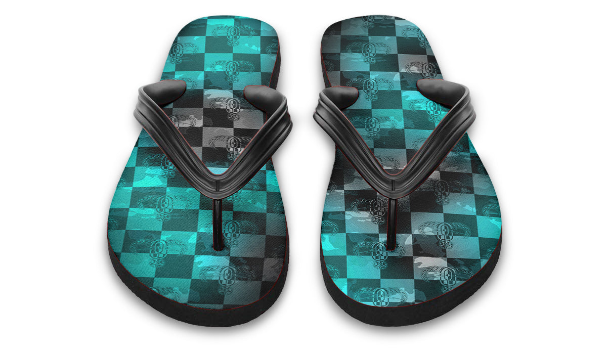 Flip Flops - "EOD Buffoulage Checkered Flag" (Faded Turquoise)