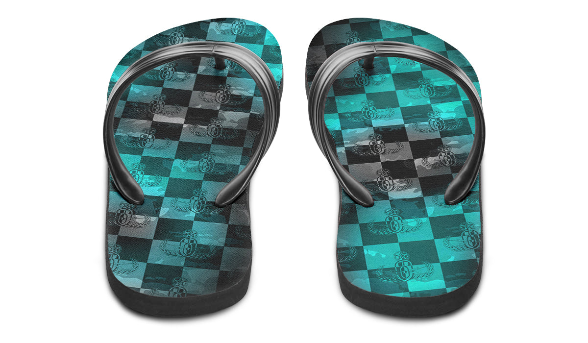 Flip Flops - "EOD Buffoulage Checkered Flag" (Faded Turquoise)