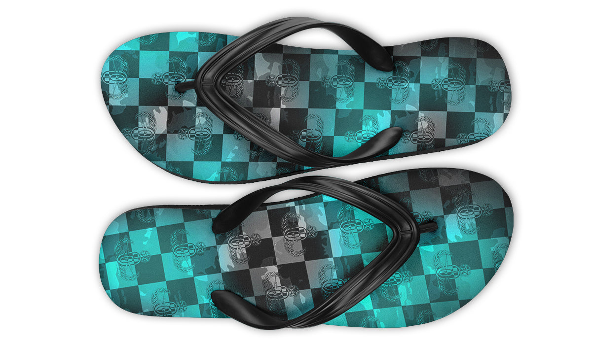 Flip Flops - "EOD Buffoulage Checkered Flag" (Faded Turquoise)