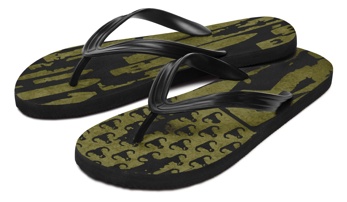 Flip Flops - "EOD Bomb Flag" (OD Green on Black)