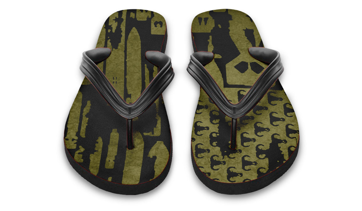 Flip Flops - "EOD Bomb Flag" (OD Green on Black)