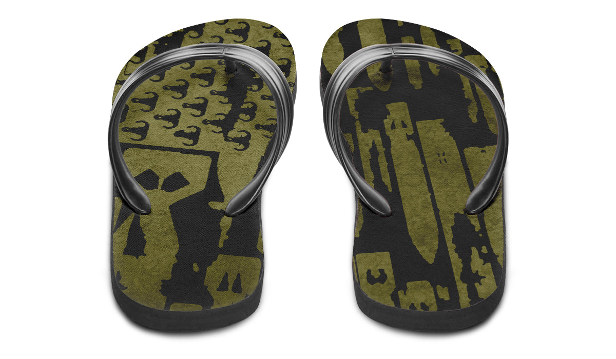 Flip Flops - "EOD Bomb Flag" (OD Green on Black)