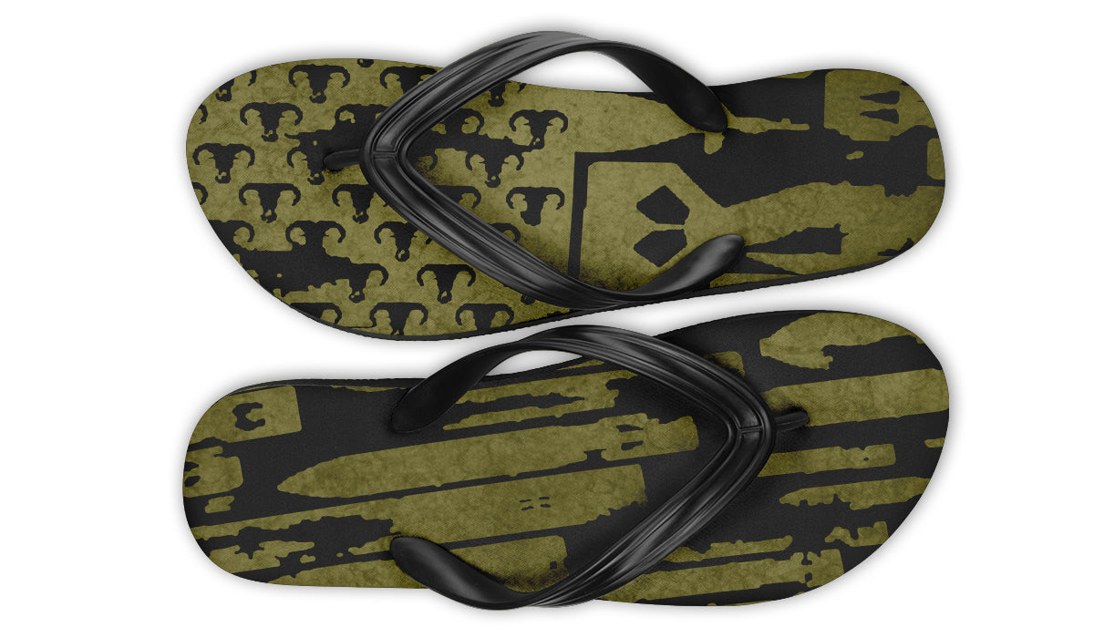 Flip Flops - "EOD Bomb Flag" (OD Green on Black)