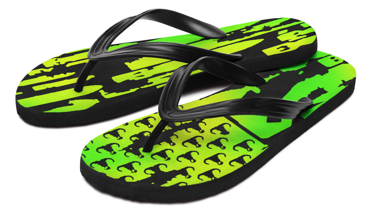 Flip Flops - "EOD Bomb Flag" (Lemon Lime on Black)