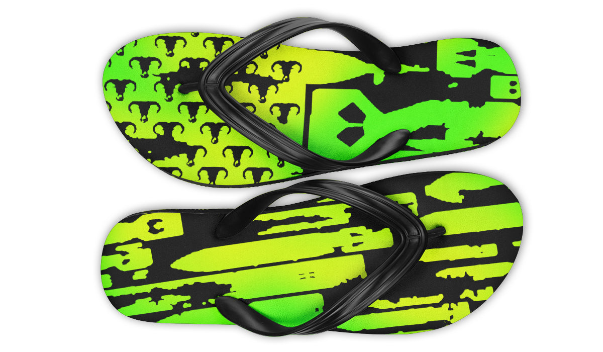 Flip Flops - "EOD Bomb Flag" (Lemon Lime on Black)