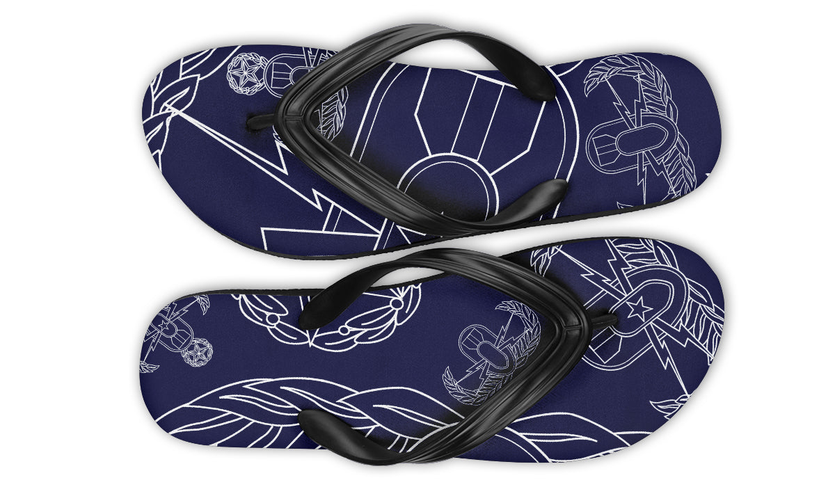 Flip Flops - "EOD Mixed Badges" (White on Navy)