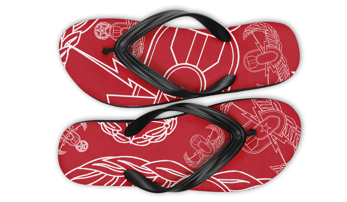 Flip Flops - "EOD Mixed Badges" (White on Red)