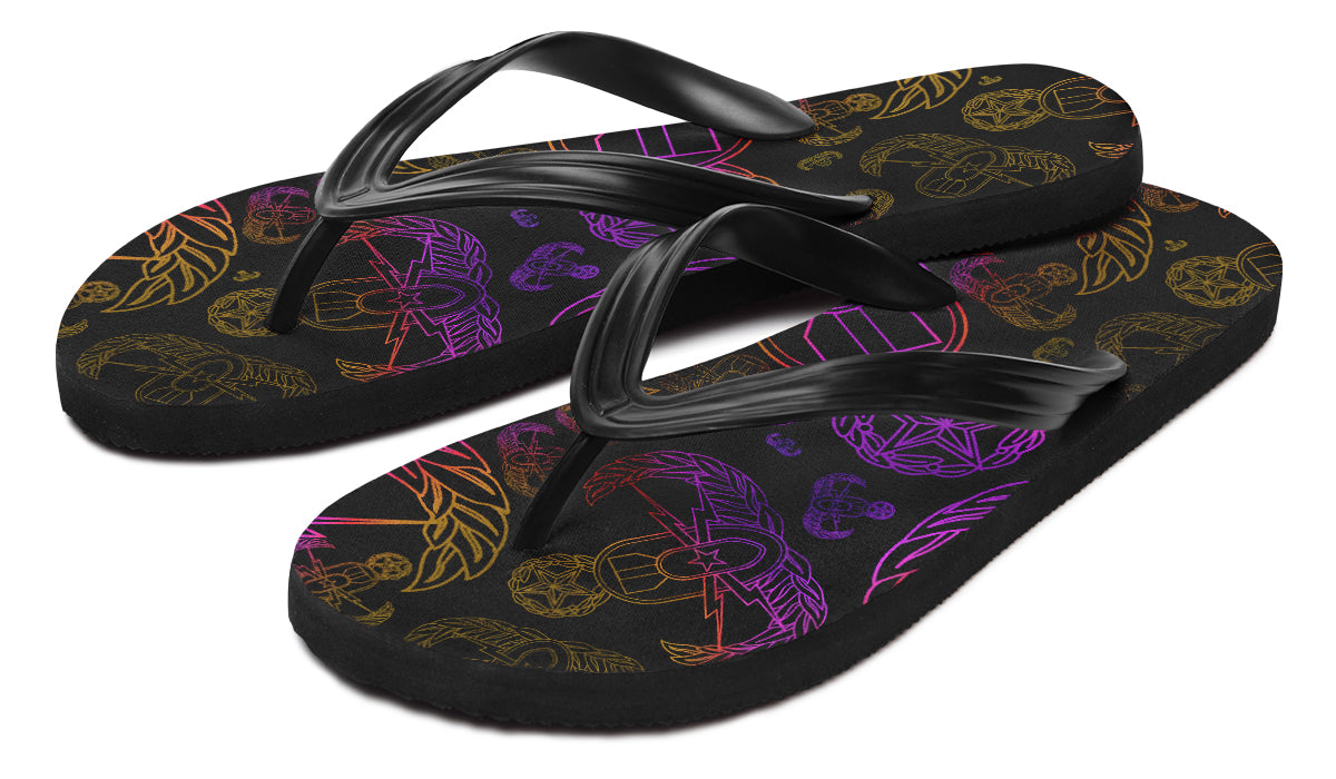 Flip Flops - "EOD Mixed Badges" (Purple/Yellow on Black)