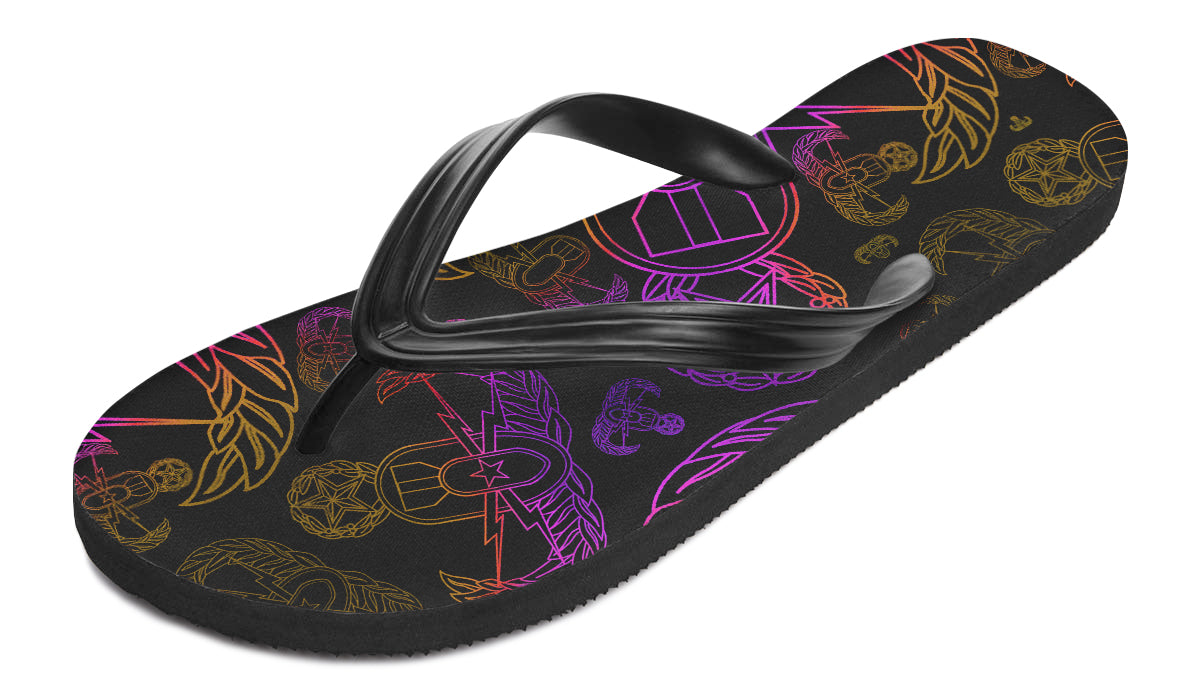 Flip Flops - "EOD Mixed Badges" (Purple/Yellow on Black)