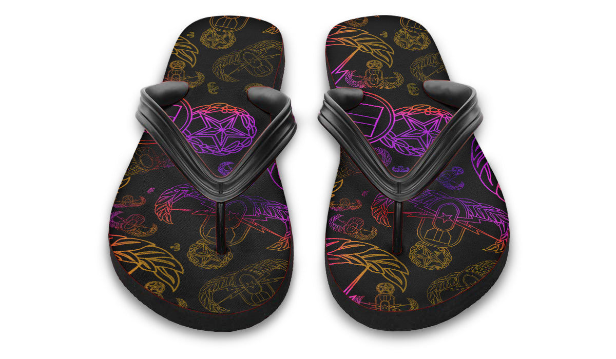 Flip Flops - "EOD Mixed Badges" (Purple/Yellow on Black)