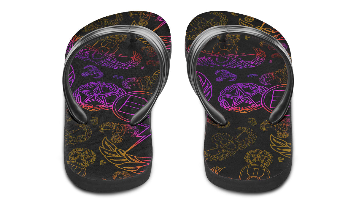 Flip Flops - "EOD Mixed Badges" (Purple/Yellow on Black)