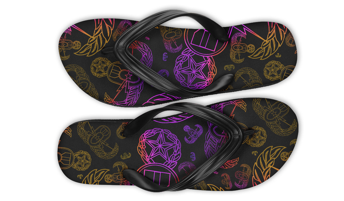 Flip Flops - "EOD Mixed Badges" (Purple/Yellow on Black)