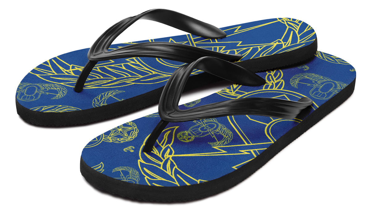 Flip Flops - "EOD Mixed Badges" (Yellow on Blue)