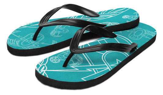 Flip Flops - "EOD Mixed Badges" (White on Turquoise)