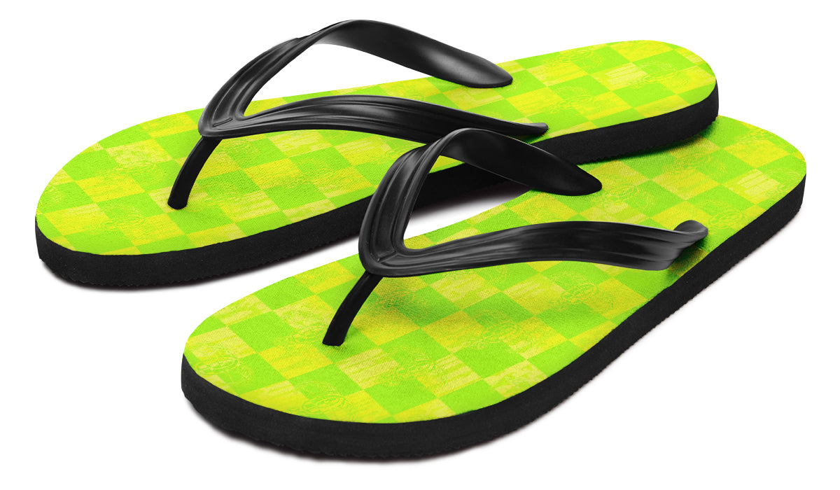 Flip Flops - "EOD Checkered Bomb Flag" (Lemon Lime)