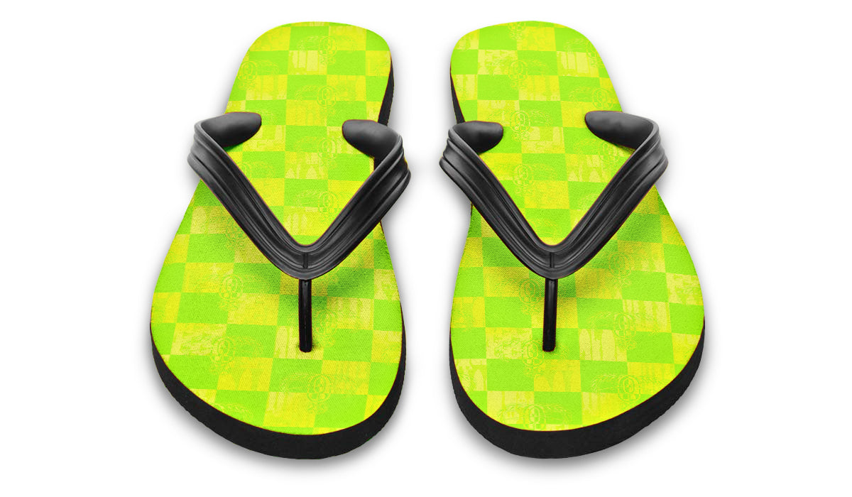 Flip Flops - "EOD Checkered Bomb Flag" (Lemon Lime)