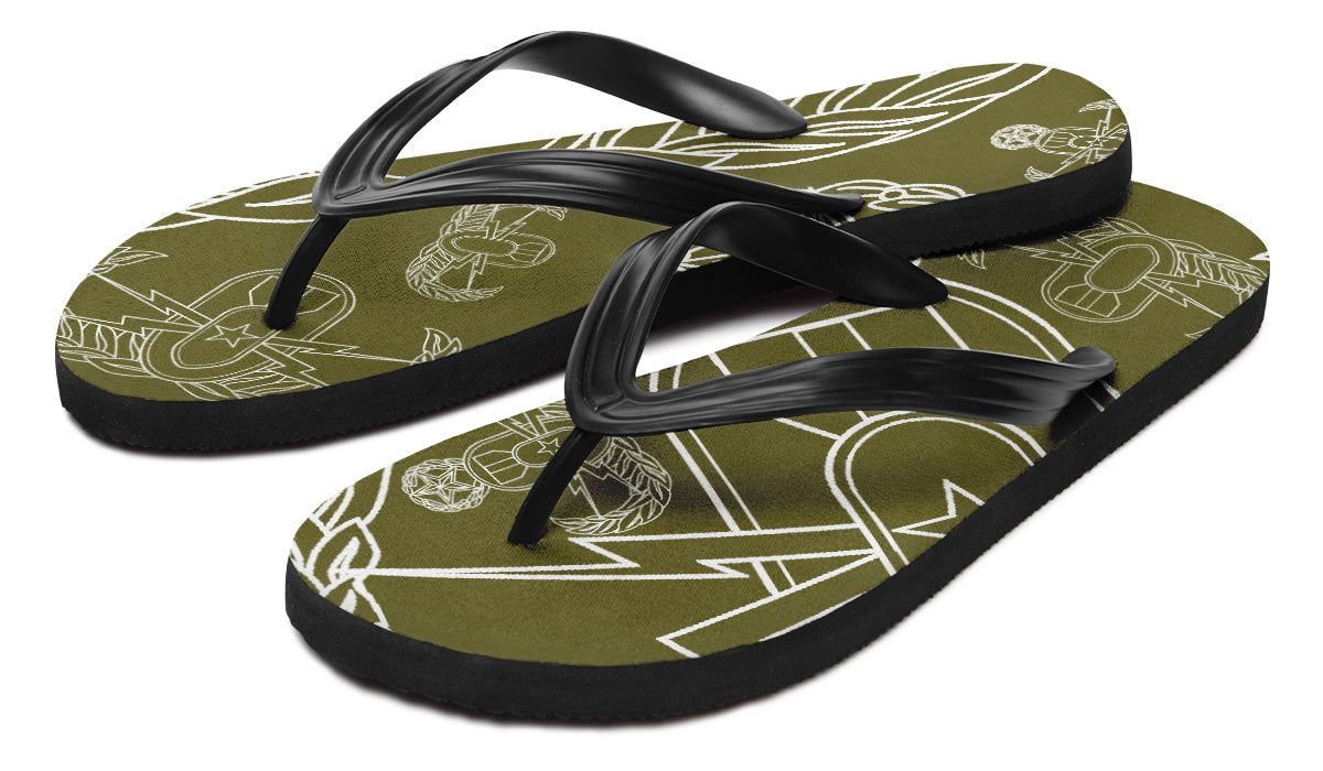 Flip Flops - "EOD Mixed Badges" (White on OD Green)