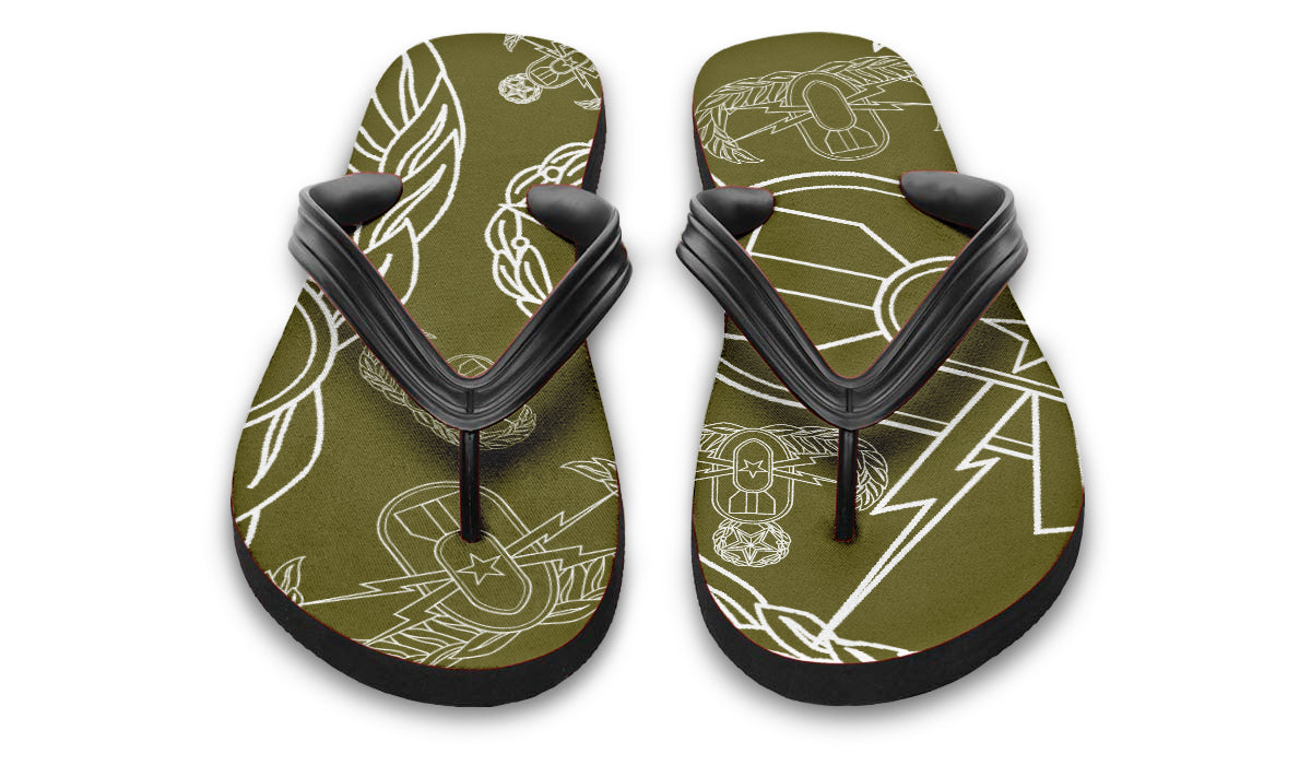 Flip Flops - "EOD Mixed Badges" (White on OD Green)
