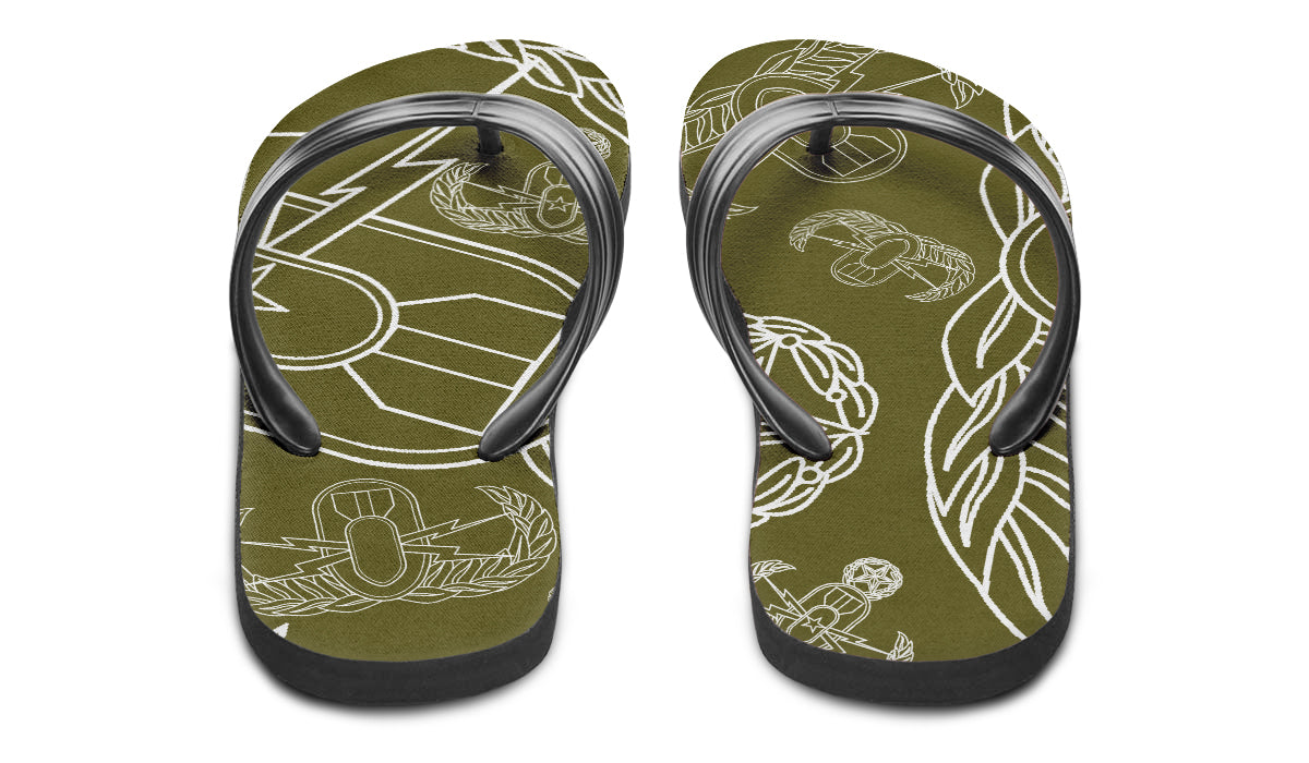 Flip Flops - "EOD Mixed Badges" (White on OD Green)