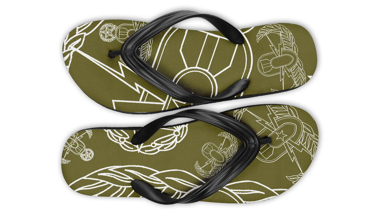 Flip Flops - "EOD Mixed Badges" (White on OD Green)