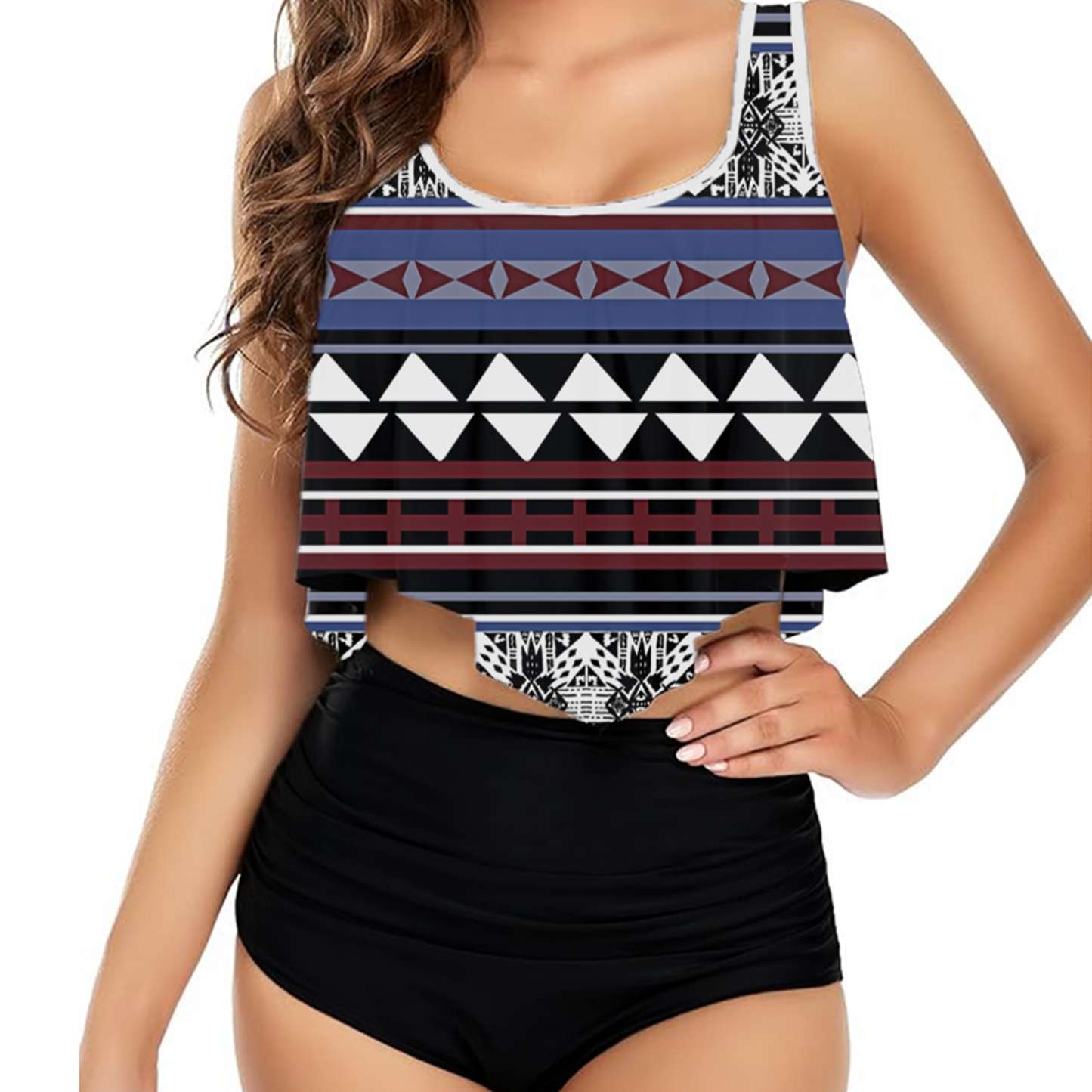 Women's Flowy Tankini - "Aztec Maroon"