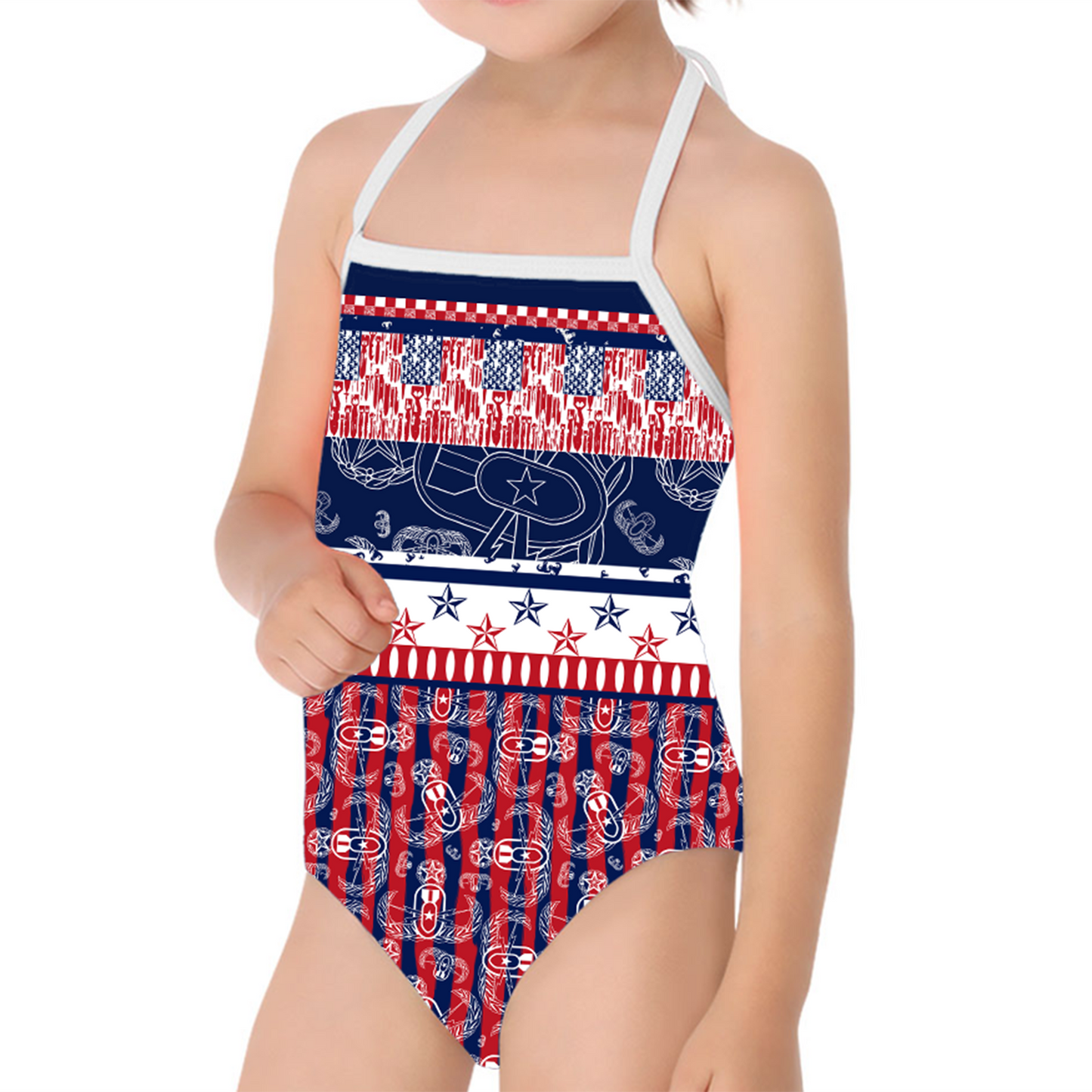 Girls' One-Piece Swimsuit - "Badges & Stripes"