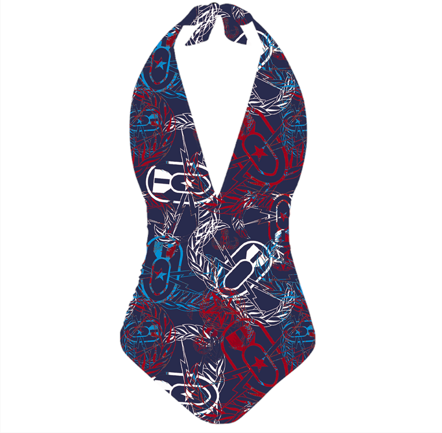 Women's Halter One-Piece - "It's 5 o'clock Somewhere" (Red, White, & Blues)