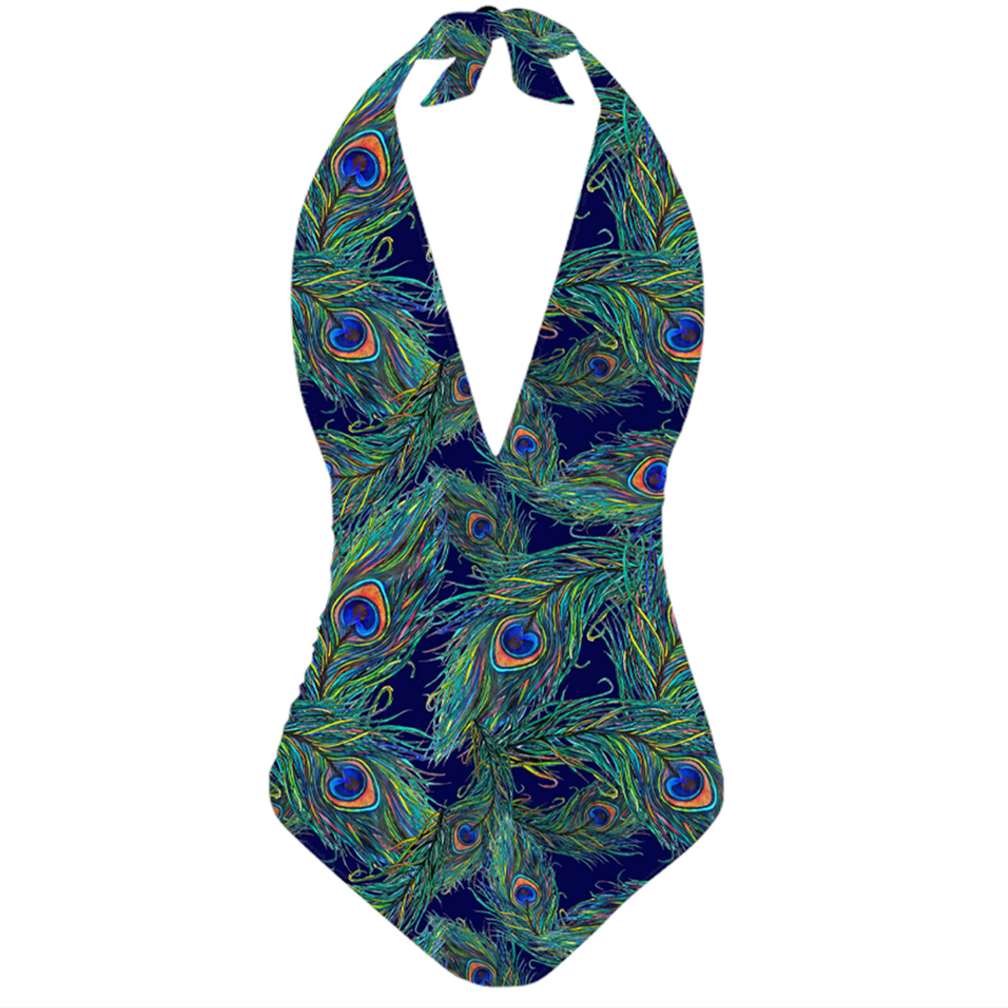 Women's Halter One-Piece - "Peacock Feathers"