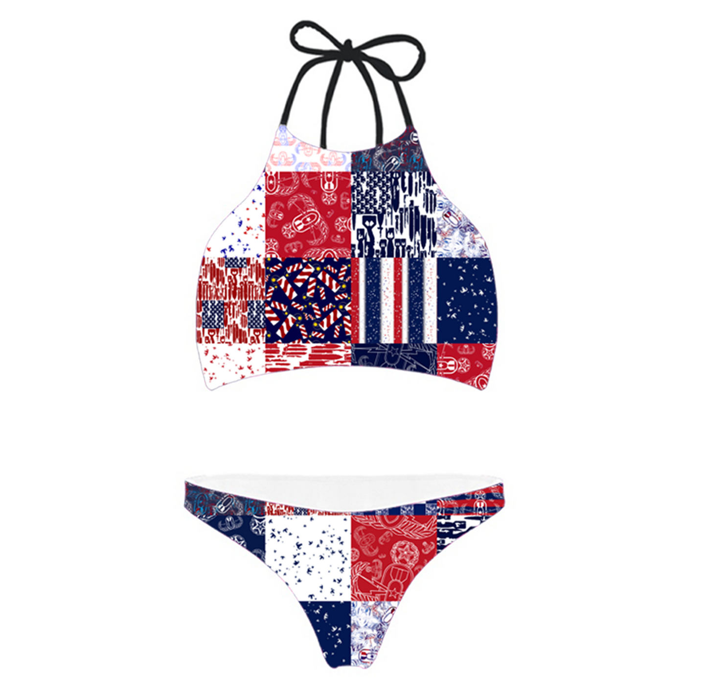 Women's High Neck Bikini - "EOD Patchwork" (Red, White, & Blue)