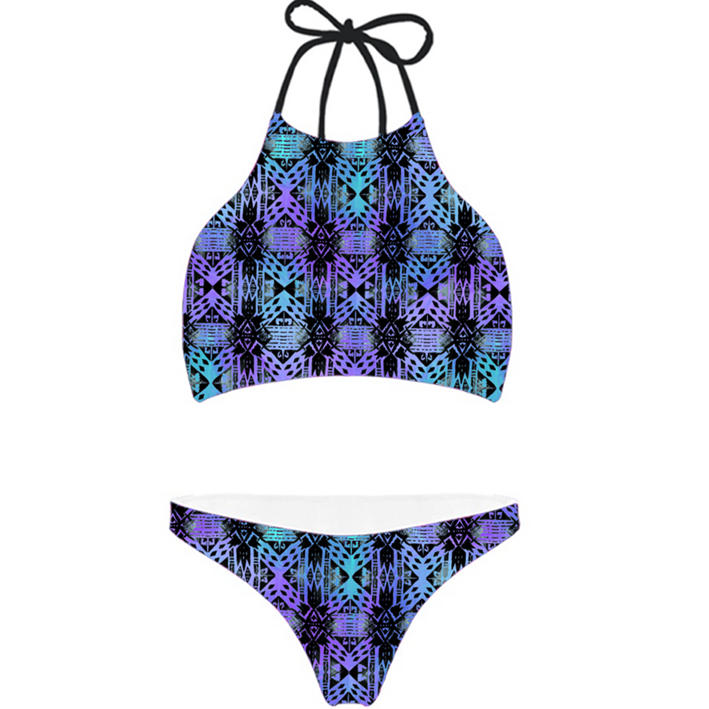 Women's High Neck Bikini - "Aztec Ombre" (Purple/Turquoise/Black)