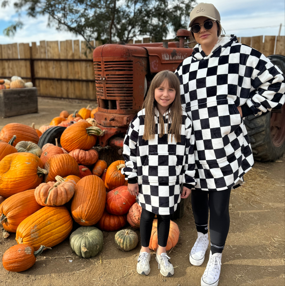 Oversized Sherpa Hooded Blanket (Adult) - "Checkered Flag"