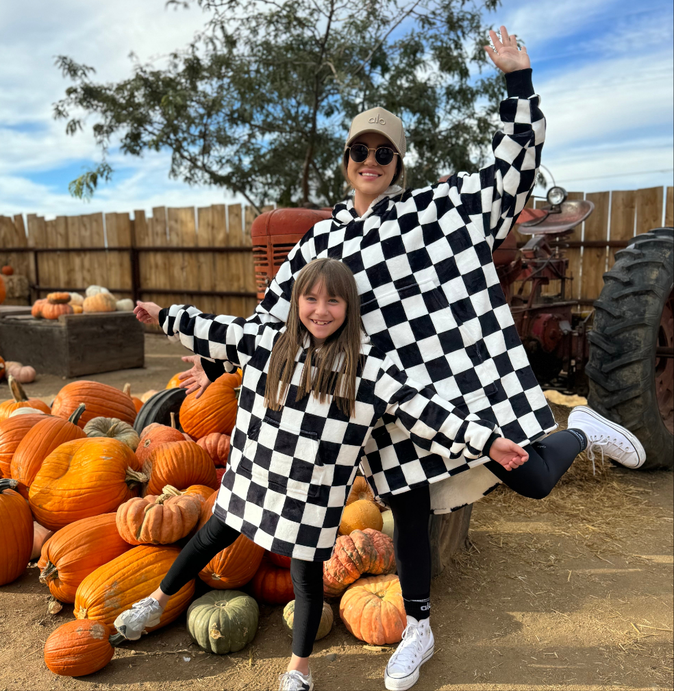 Oversized Sherpa Hooded Blanket (Adult) - "Checkered Flag"