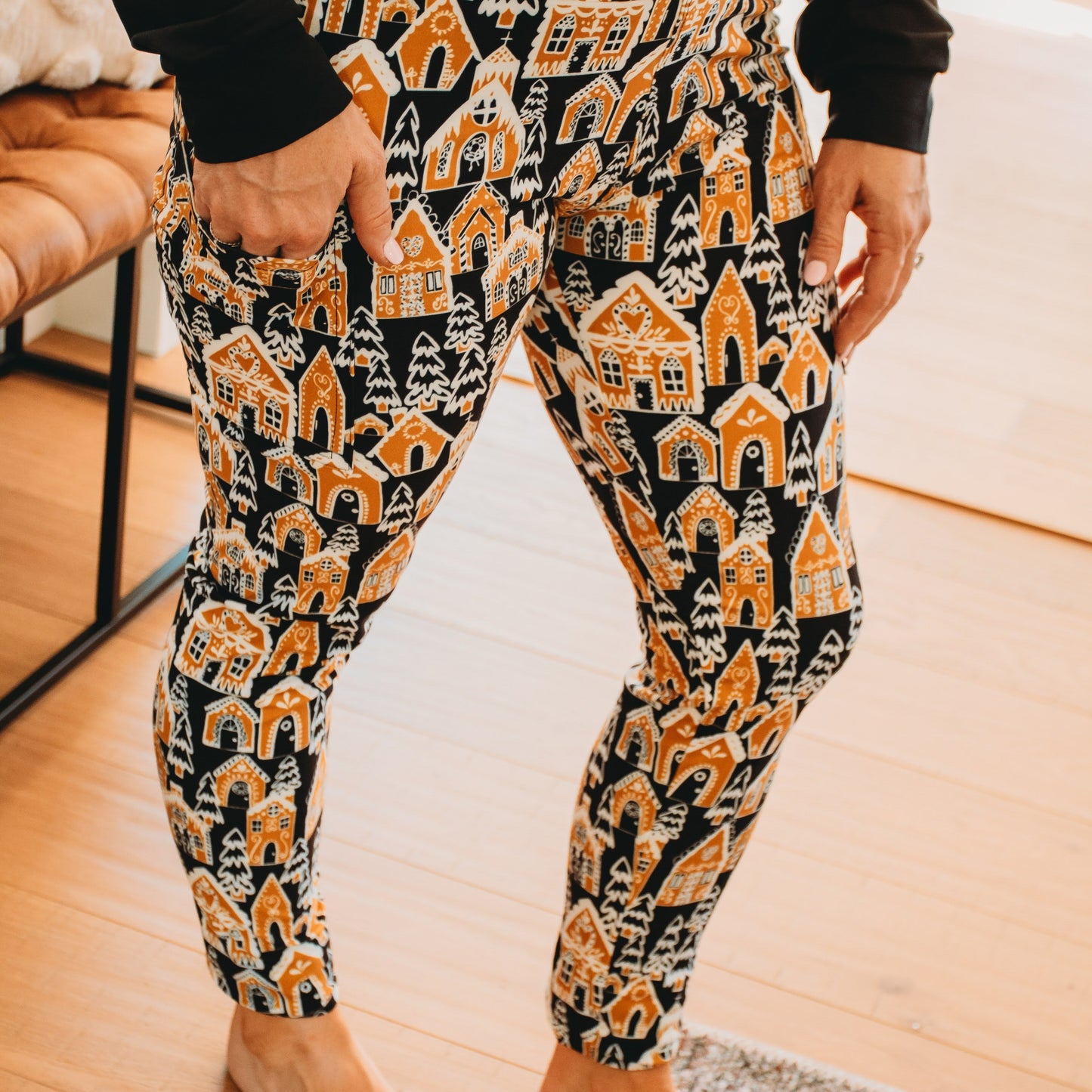 Gingerbread Village Leggings with Pockets