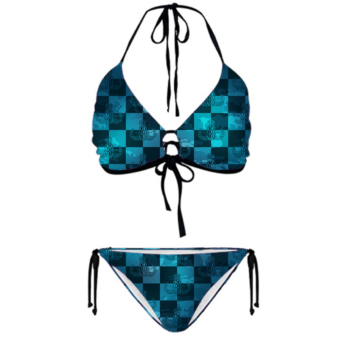 Women's Keyhole String Bikini - "EOD Buffoulage Checkered Flag" (Teal)