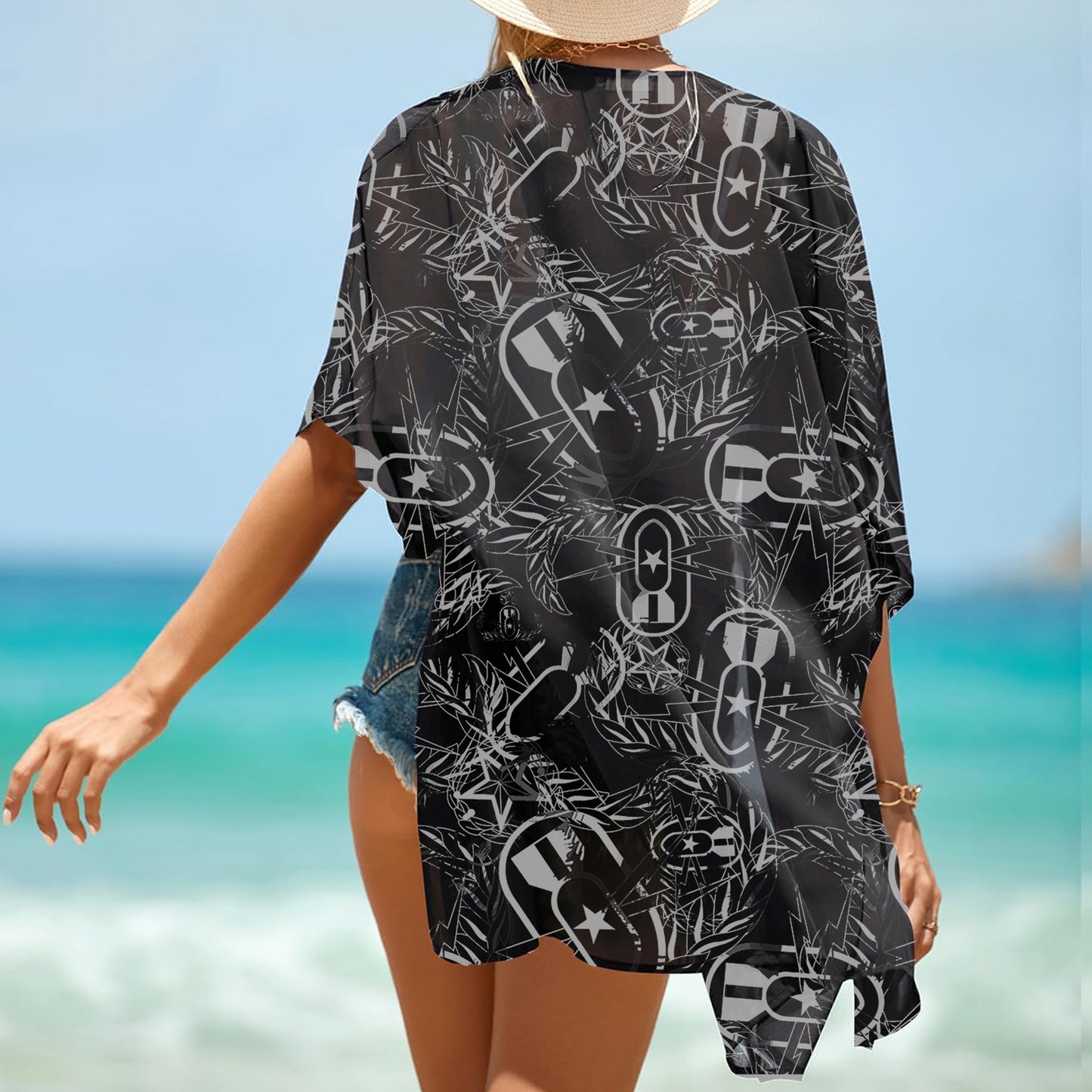 Women's Kimono - "It's 5 o'clock Somewhere" (White on Black)