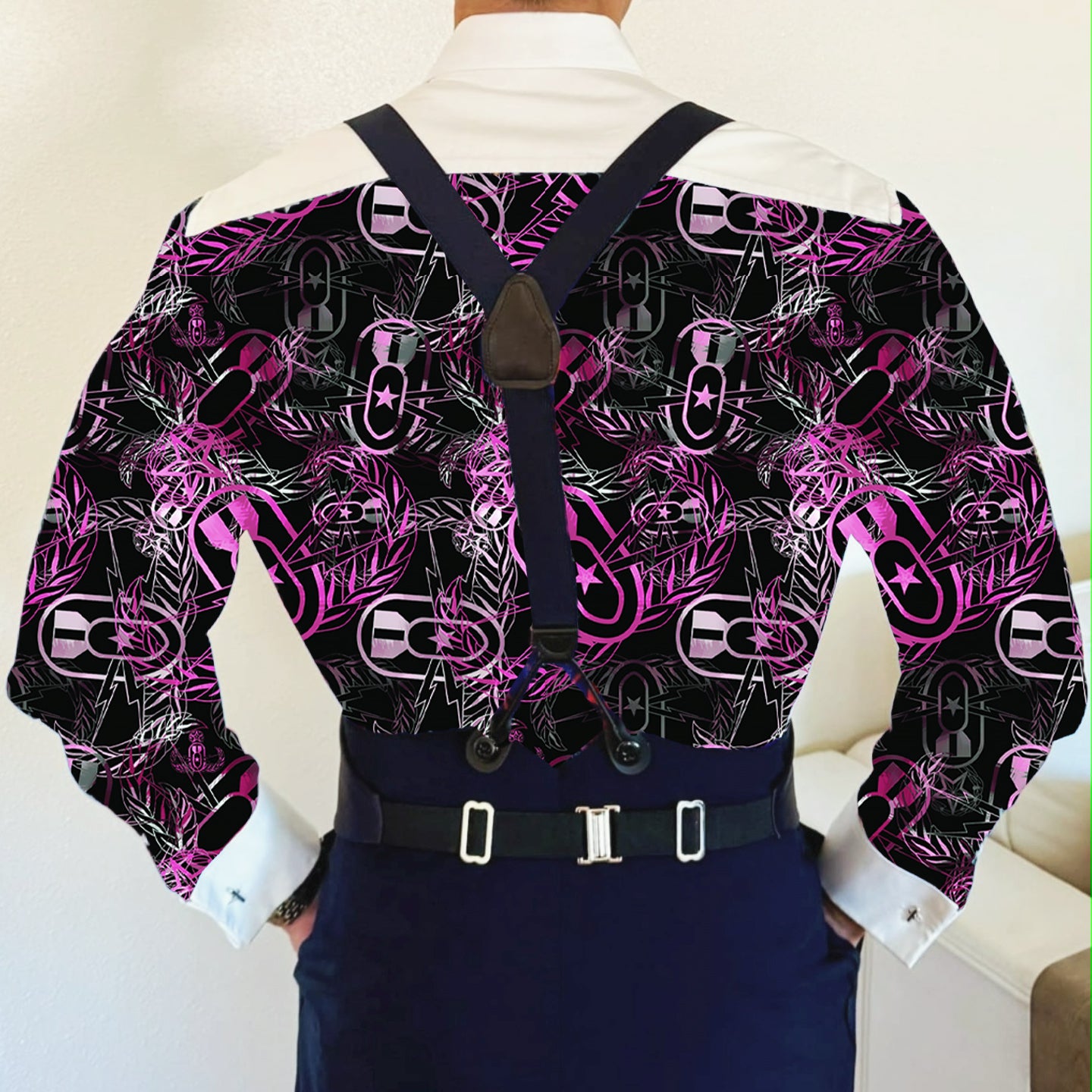 Pre-Order - Mess Dress Shirt (Men's) - "It's 5 o'clock Somewhere" (Hot Pink on Black)